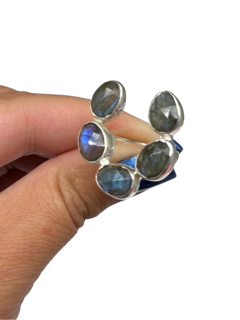 Labradorite Horseshoe Ring Size 6.5 Solid 925 Sterling Silver Faceted Stone